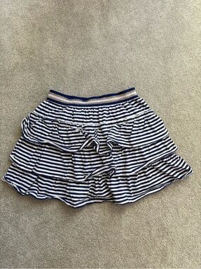 Boden Navy and White Striped Tiered Skort with Gold-Trim Waistband